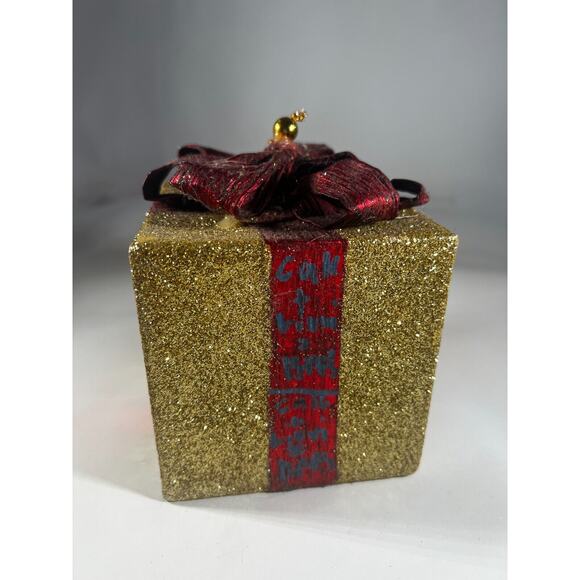Handmade Vintage Christmas Gift Present Gold Red Decor Holiday Glitter Bow - Picture 5 of 12
